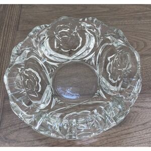 Vintage Pasari Clear Crystal Glass Ashtray with a Rose Design, Made in Indonesia